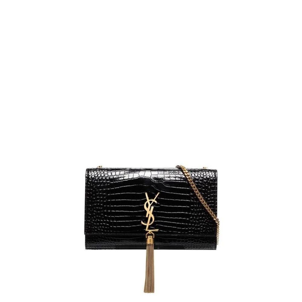 Saint Laurent Kate Medium Tassel Crocodile Embossed Leather Bag